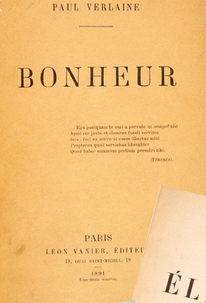 VERLAINE (Paul) Bonheur. Paris, Léon Vanier, 1891.
In-12. Demi-reliure, maroquin...