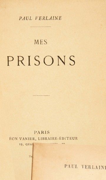 VERLAINE (Paul) Mes Prisons. Paris, Léon Vanier, 1893.
In-12. Demi-chagrin havane...