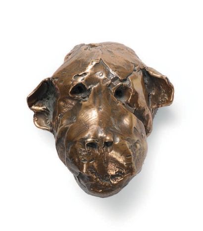 Paul REBEYROLLE (1926-2005) 
Tête de singe
Épreuve en bronze doré.
Signé à la base.
H_11...