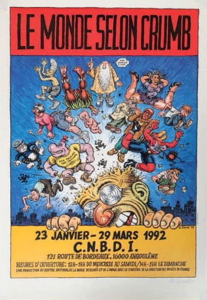 ROBERT CRUMB (NE EN 1943) 
Le Monde selon Crumb, 1991
Affiche.
Resignée par l'artiste.
H_65...