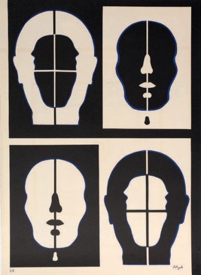 Roy Adzak (1927-1988) 
Visages
Lithographie signée en bas à droite.
Épreuve d'artiste...
