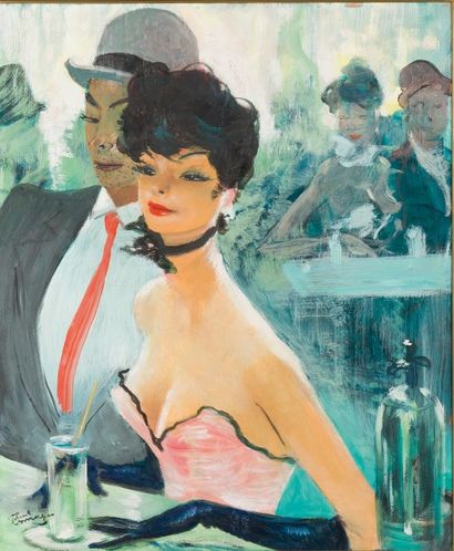 Jean-Gabriel DOMERGUE (1889-1962) 
Pigalle
Huile sur panneau d'isorel.
Signée en...