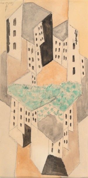 Leopold SURVAGE (1879-1968) 
La ville, circa 1930
Gouache et crayon sur papier.
Signé...