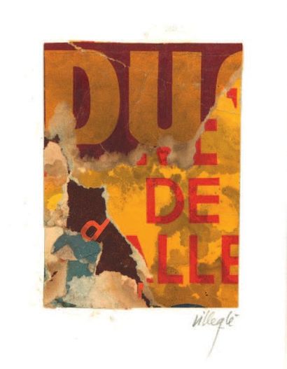Jacques VILLEGLE (né en 1926) 
Autoportrait
Décollage d'affiches
Signé en bas à droite.
H_15,5...