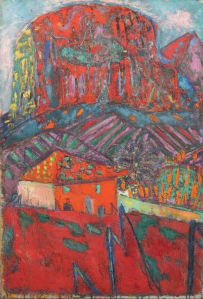 Pierre LESIEUR (1922-2011) 
Paysage au maisons rouges, vers 1948
Huile sur toile.
H_130...