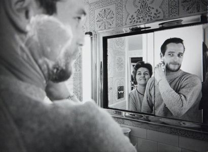 Philippe HALSMAN 
Paul Newman et sa femme Joanne Woodward
Tirage argentique d'époque.
Tampon...