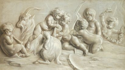 Attribué à Jacob de Wit (1695-1754) Putti musiciens traités en bas relief Toile (sans...