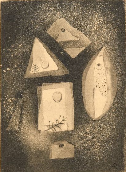 HANS REICHEL (1882-1958) Composition au poisson, vers 1956
Gravure sur papier
Monogrammée...