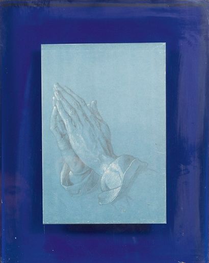 DURER (D'après) Étude de mains jointes
Reproduction sur papier bleu
H_29,5 cm L_20...