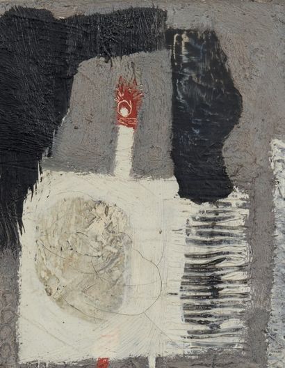 Kumi SUGAI (1919-1996) Composition blanche et noire sur fond gris, 1955
Huile sur...