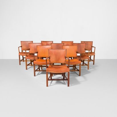 KAARE KLINT (1888-1954) 
Suite de dix fauteuils «Red» modèle 3758A Acajou, cuir cognac...