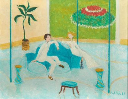 MICHEL VU Couple sur un canapé, 1967
Huile sur toile.
Signée et datée en bas à droite.
H_33,5...