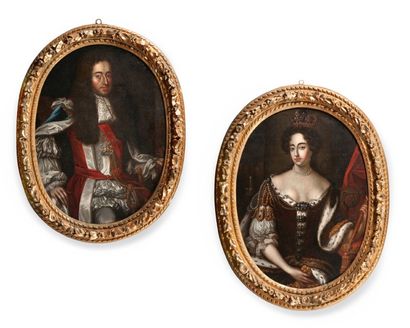 École ITALIENNE de la fin du XVIIe siècle Portraits du roi William et de la reine...