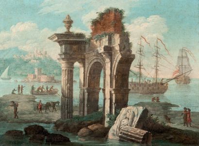 ECOLE ITALIENNE DE LA FIN DU XVIIIe SIÈCLE, SUIVEUR DE GENNARO GRECO Vues portuaires....