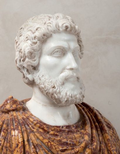 null Buste d'empereur romain en brocatelle d'Espagne veiné rouge et jaune avec tête...