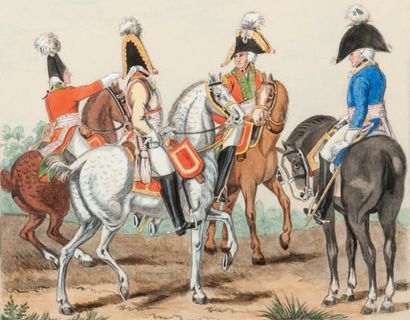 École du XIXe siècle Les campagnes napoléoniennes
Suite de douze aquarelles sur papier.
H_18,7...