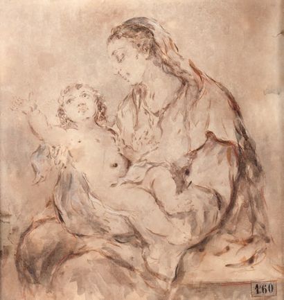 Ecole Italienne du XIXe siècle La Vierge à l'Enfant.
Encre noire sur papier.
H_23,5...