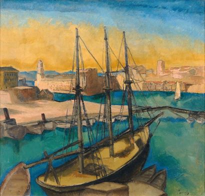 Willem Paerels (1878-1962) Port de Marseille, circa 1950 Huile sur toile Signée en...