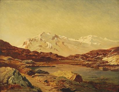 Fran çois -Xavier Roffiaen (1820-1898) Vue de Montagne Huile sur acajou Signée en...