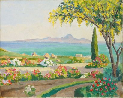 louise-marie peyre (1897-1975) le Golfe de Tunis vu de Sainte-monique (Saïda). Huile...