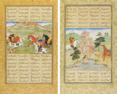 null Deux épisodes d'un manuscrit, khamse ou cinq poèmes, de Nizâmi. peintures provenant...