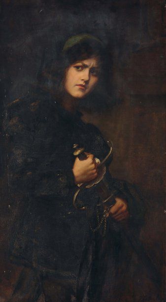 PAUL ANTOINE DE LA BOULAYE (1849-1926) Femme à l'Epée Toile. Signé en bas à droite...