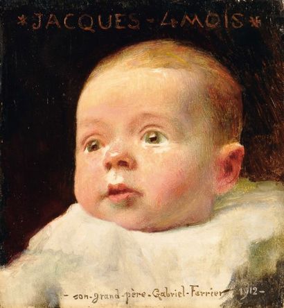 GABRIEL FERRIER (NIMES 1847 - PARIS 1914) Figure d'enfant Panneau. Inscription en...