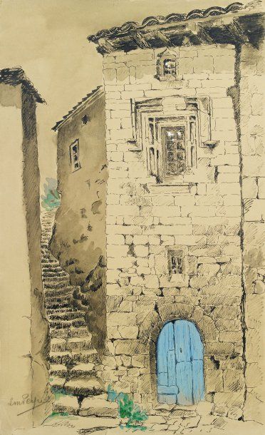 LOUISE-MARIE PEYRE (1897-1975) Ardèche - Ardèche, une maison de la vieille rue, vers...