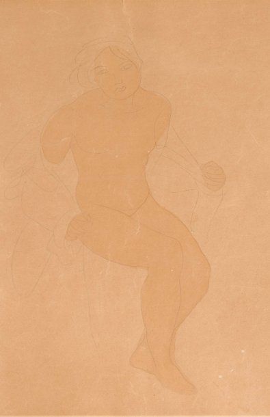 AUGUSTE RODIN (1833 - 1887) Jeune femme déshabillée Aquarelle et crayon sur papier....