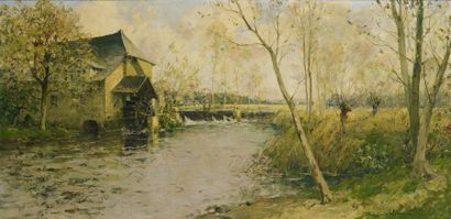 PAUL-EMILE LECOMTE ( 1877-1950) Le moulin Huile sur toile. Signée en bas à droite....