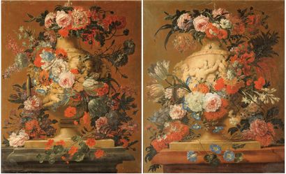 Jean-Baptiste Bosschaert le Jeune (Anvers 1657-1746) Natures mortes aux fleurs sur...