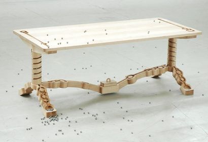 ONTWERPDUO Prototype Marbelous Table rectangulaire en érable à quatre pieds réunis...