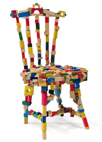 PEPE HEYKOOP Prototype Brickchair Chaise à barreaux réalisée à l'aide d'éléments...
