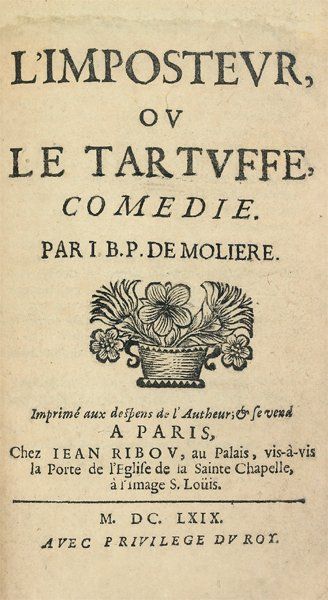 MOLIERE L'imposteur, ou Le Tartuffe. Comédie Paris, Jean Ribou, 1669 In-12 (135 x...