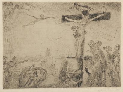 James Ensor (1860-1949) Le Christ tourmenté par les démons, 1895. T.94 Eau forte...
