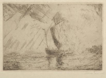 James Ensor (1860-1949) Le Christ apaisant la tempête, 1886. T.5 Pointe sèche et...