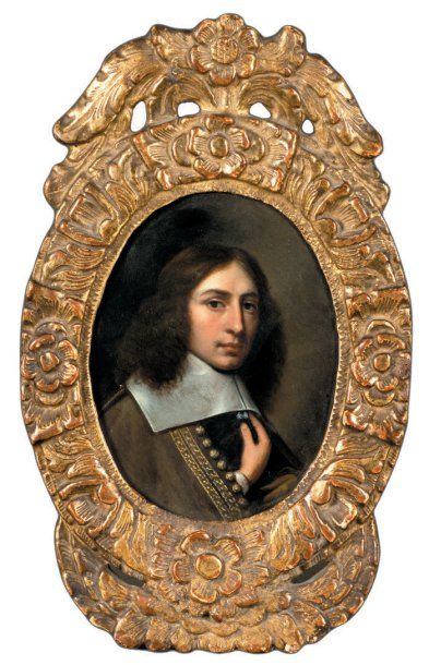 Attribué à Gonzales Coques (1614-1684) Portrait de gentilhomme Cuivre ovale. Cadre...