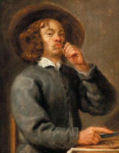 Gonzales Coques (Anvers 1618-1684) Portrait d'homme attablé. Panneau de chêne, une...