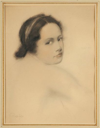 Armand Rassenfosse (1862-1934) Portrait de femme Dessin au fusain signé en bas à...