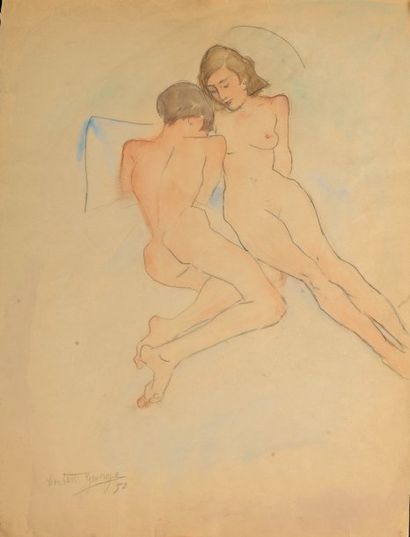 Creten-Georges (1887-1966) Deux femmes nues, 1932 Aquarelle et crayon sur papier...