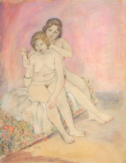 Creten-Georges (1887-1966) Filles, 1926 Aquarelle et crayons sur papier signée titrée...