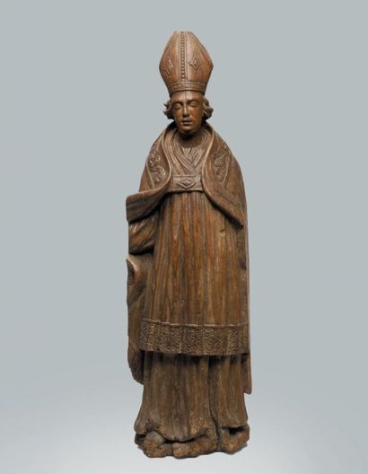 Statue d'évêque debout Chêne sculpté. Art...