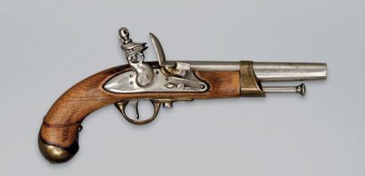 null Pistolet d'arçon modèle AN XIII en miniature. Canon rond à méplats au tonnerre,...
