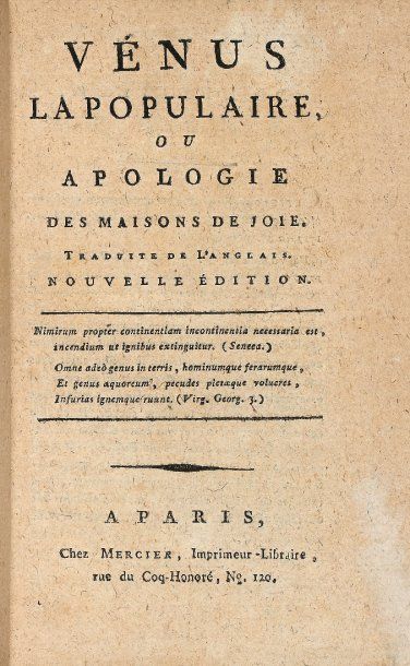 [MANDEVILLE (Bernard)]. Une apologie des maisons closes sous le Directoire. Vénus...