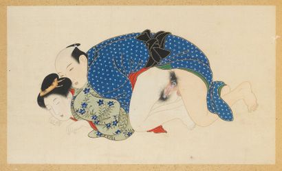 null Album d'aquarelles érotiques japonaises. Seconde moitié du XIXe siècle. In-folio...