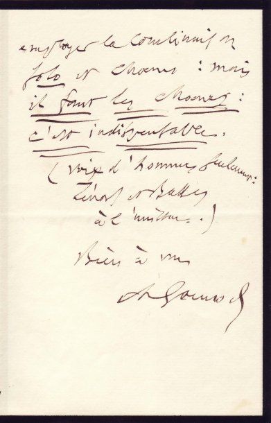 GOUNOD CHARLES (1818-1893) Compositeur. Lettre autographe signée, 3 pages in-8, datée...