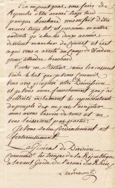 LANDREMONT CHARLES-HYACINTHE LECLERC de (1739-1818) Pièce signée, 3 pages in-folio...