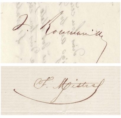 MISTRAL FRÉDÉRIC (1830-1914) Poète d'expression occitane. 2 lettres autographes signées,...