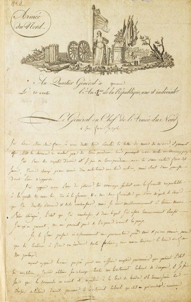 MOREAU VICTOR (1763-1813) Lettre autographe signée, 2 pages in-folio Armée du Nord,...