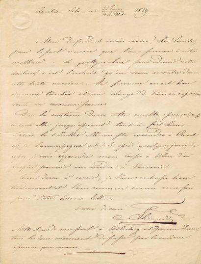 RUSSIE, ALEXANDRE II DE (1818-1881) Tsar dès 1855. Lettre autographe signée, 1 page...
